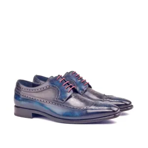 Dapperfam Shoes DapperFam Zephyr in Denim / Grey Men's Hand-Painted Patina Longwing Blucher