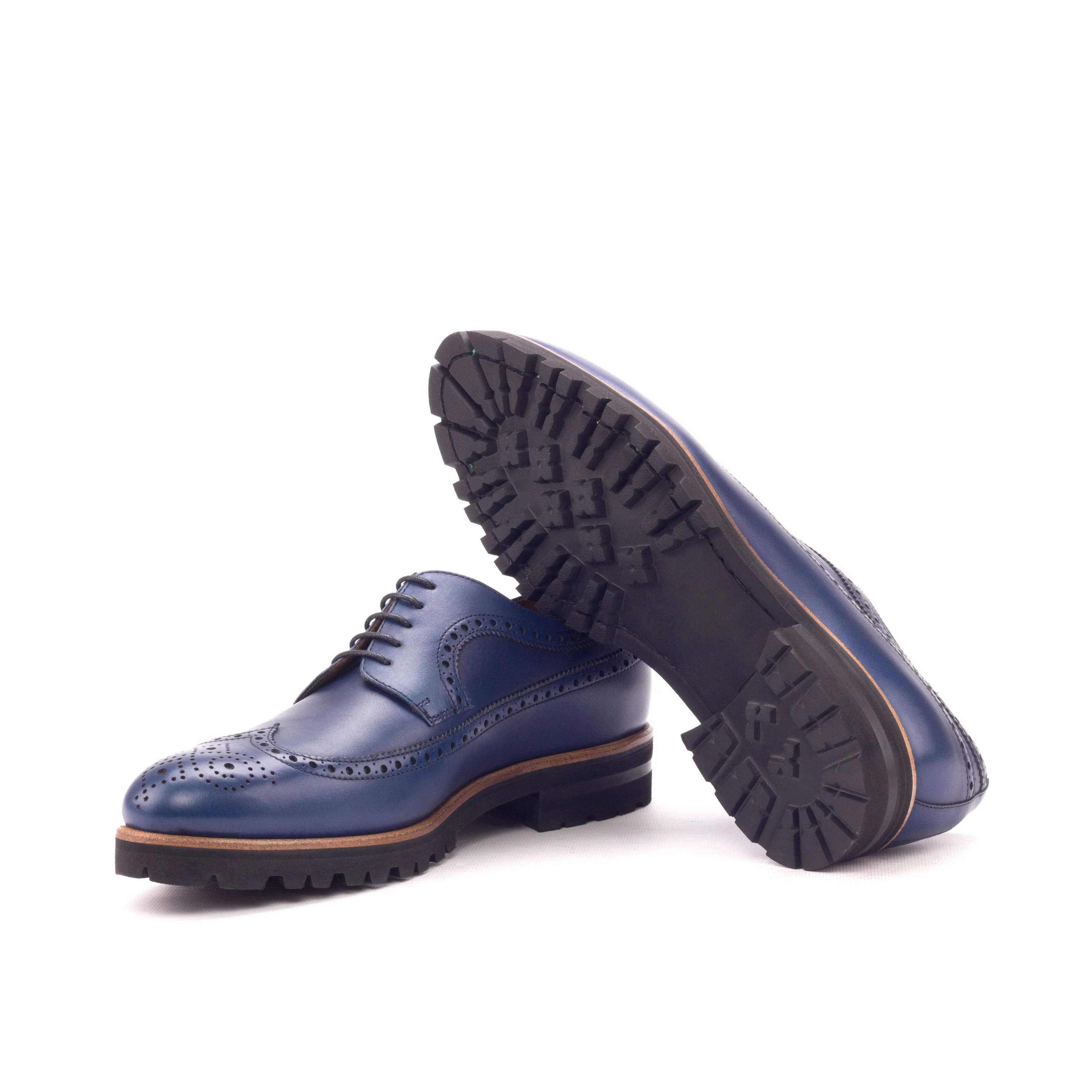 Dapperfam Shoes DapperFam Zephyr in Navy Men's Italian Leather Longwing Blucher