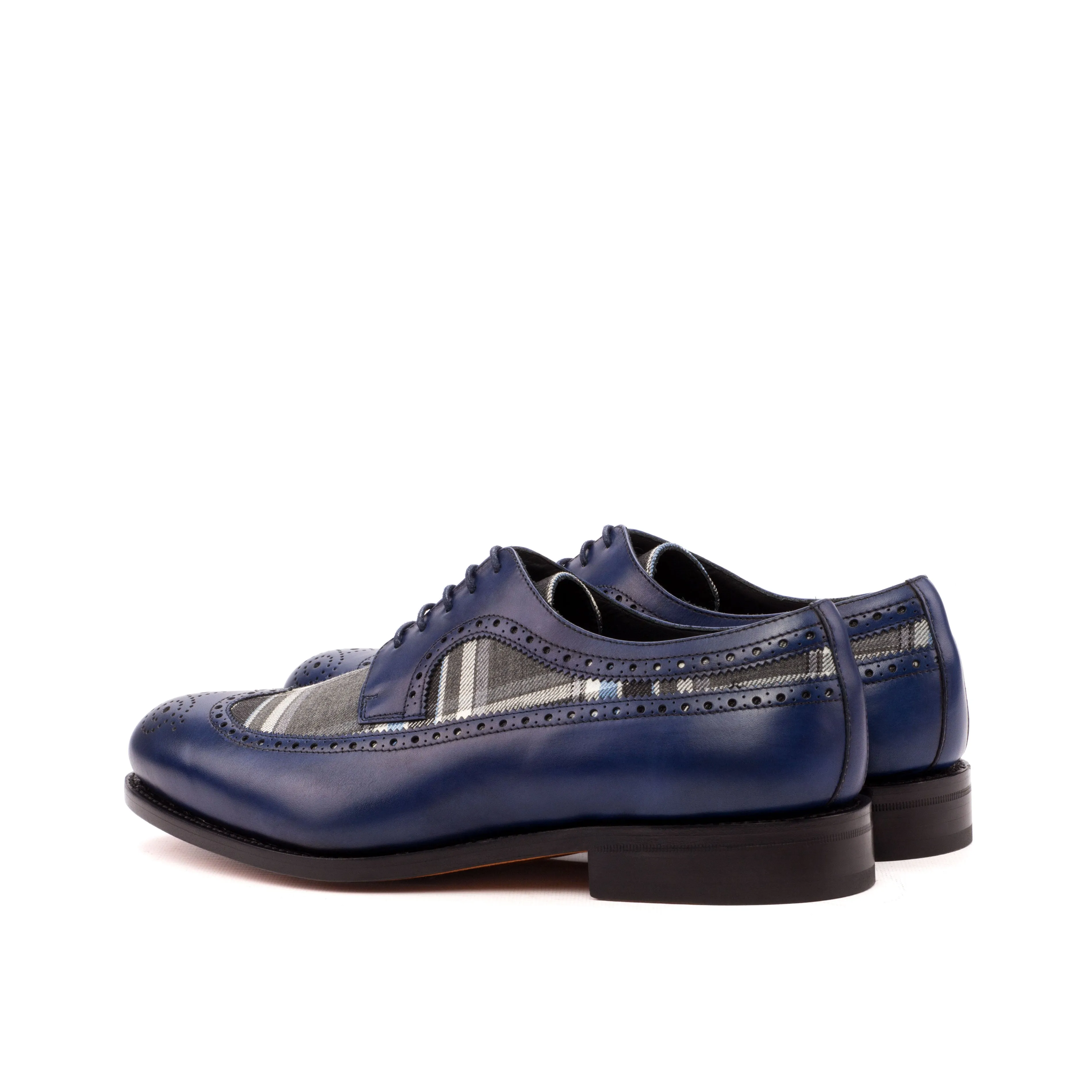 Dapperfam Shoes DapperFam Zephyr in Plaid / Navy Men's Sartorial & Italian Leather Longwing Blucher