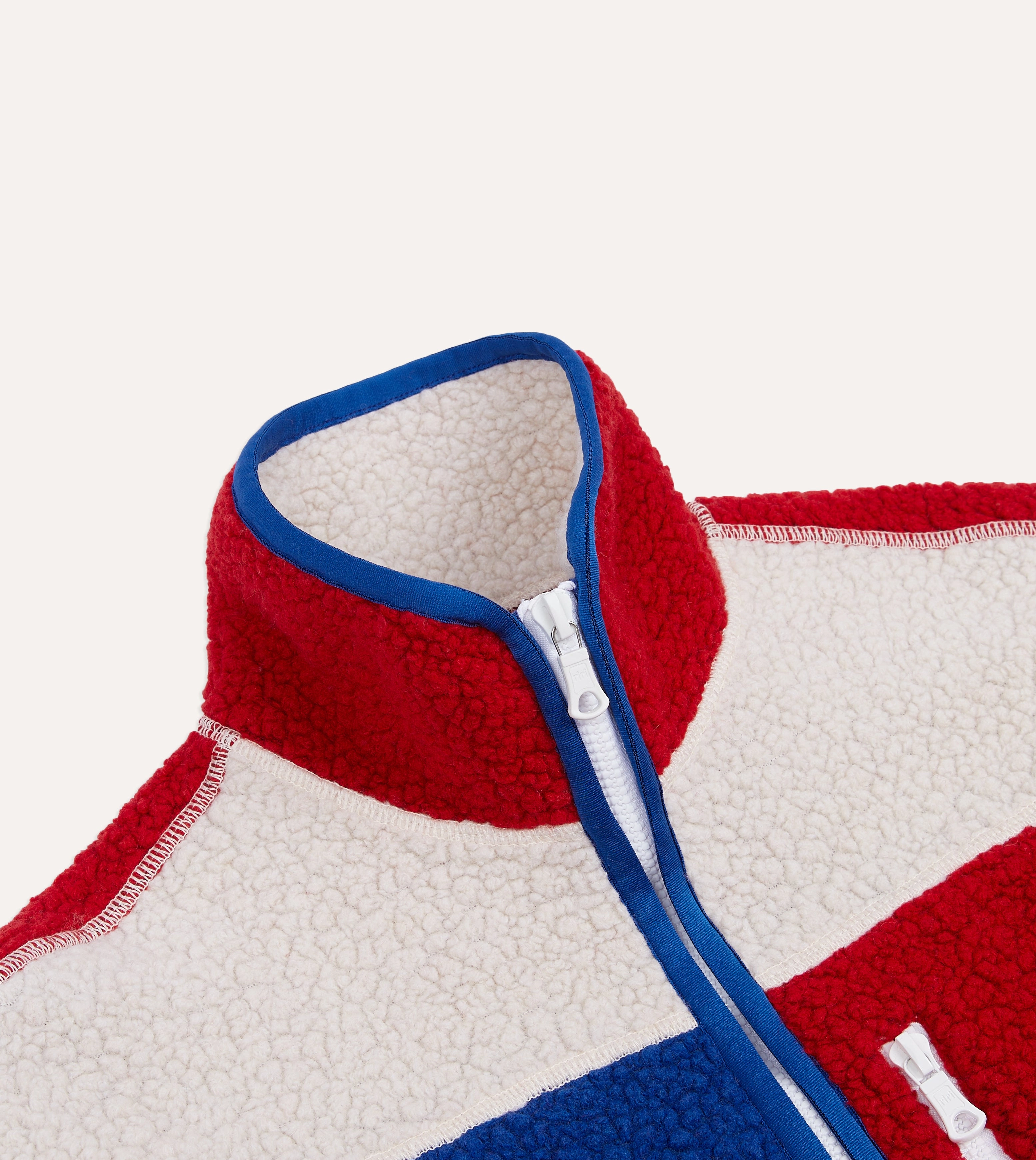 Ecru, Red and Blue Boucle Wool Zip Fleece Jacket