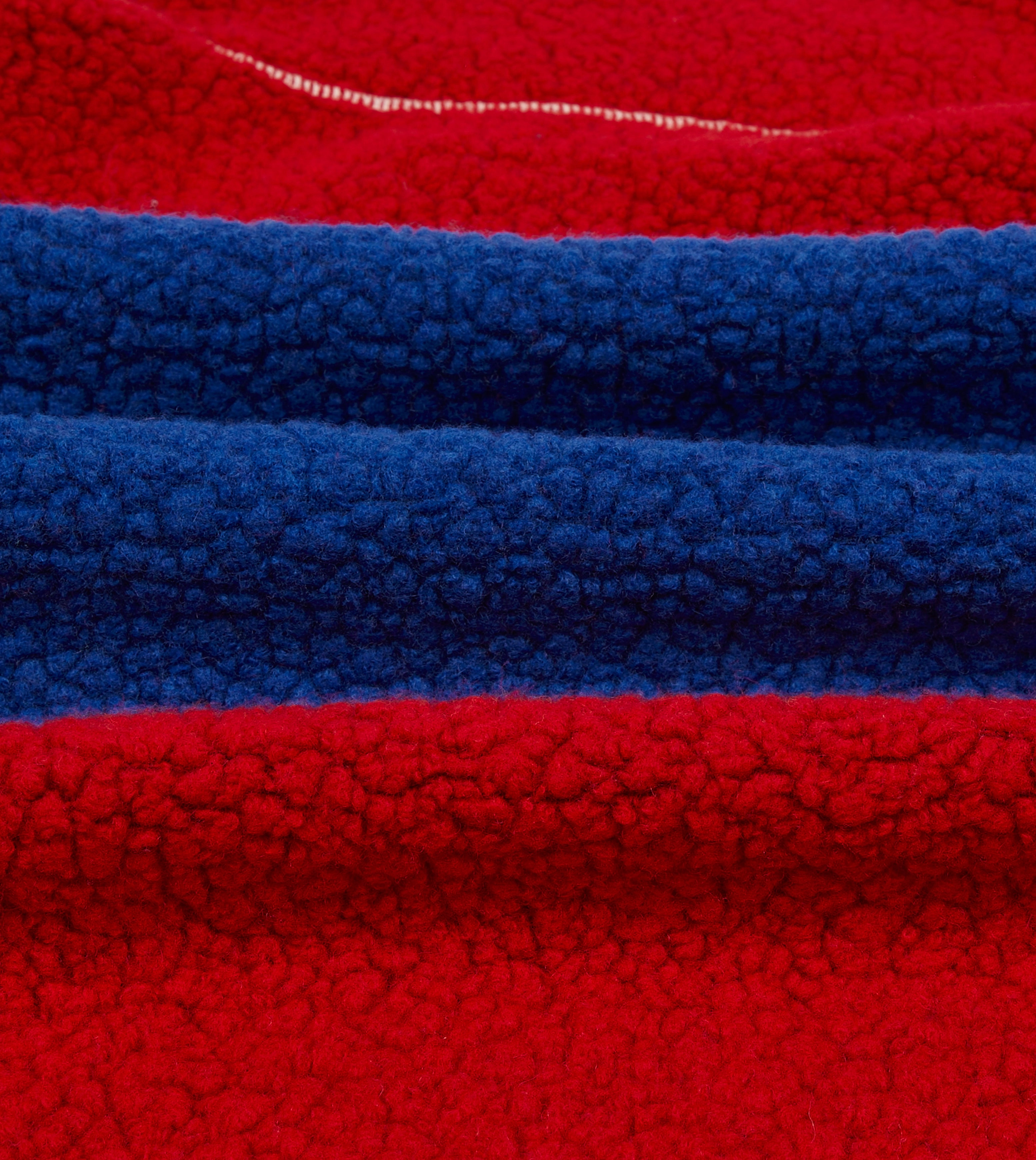 Ecru, Red and Blue Boucle Wool Zip Fleece Jacket
