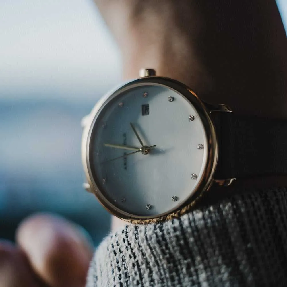 Jewelry Aries Watches ARIES GOLD ENCHANT FLEUR GOLD STAINLESS STEEL L 5035 G-MP LEATHER STRAP WOMEN'S WATCH