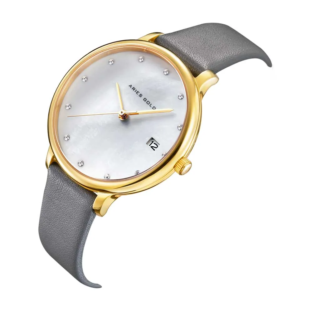 Jewelry Aries Watches ARIES GOLD ENCHANT FLEUR GOLD STAINLESS STEEL L 5035 G-MP LEATHER STRAP WOMEN'S WATCH