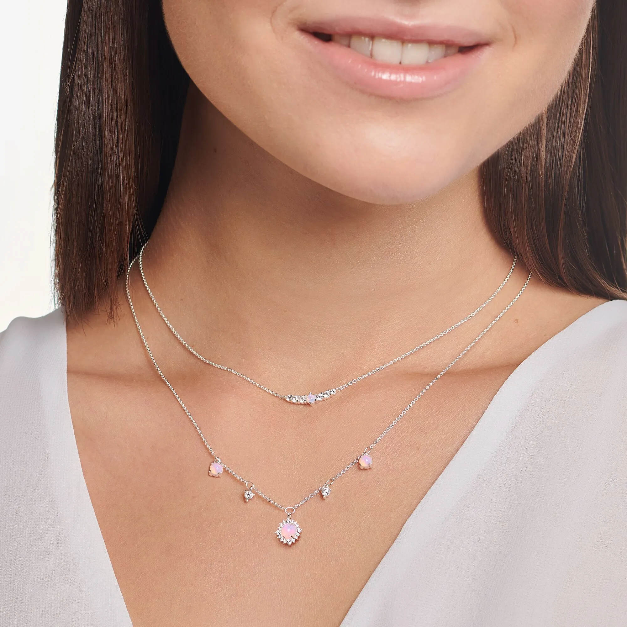 Thomas Sabo Jewellery Thomas Sabo Charm Club Sterling Silver White CZ Pink Vintage Necklace