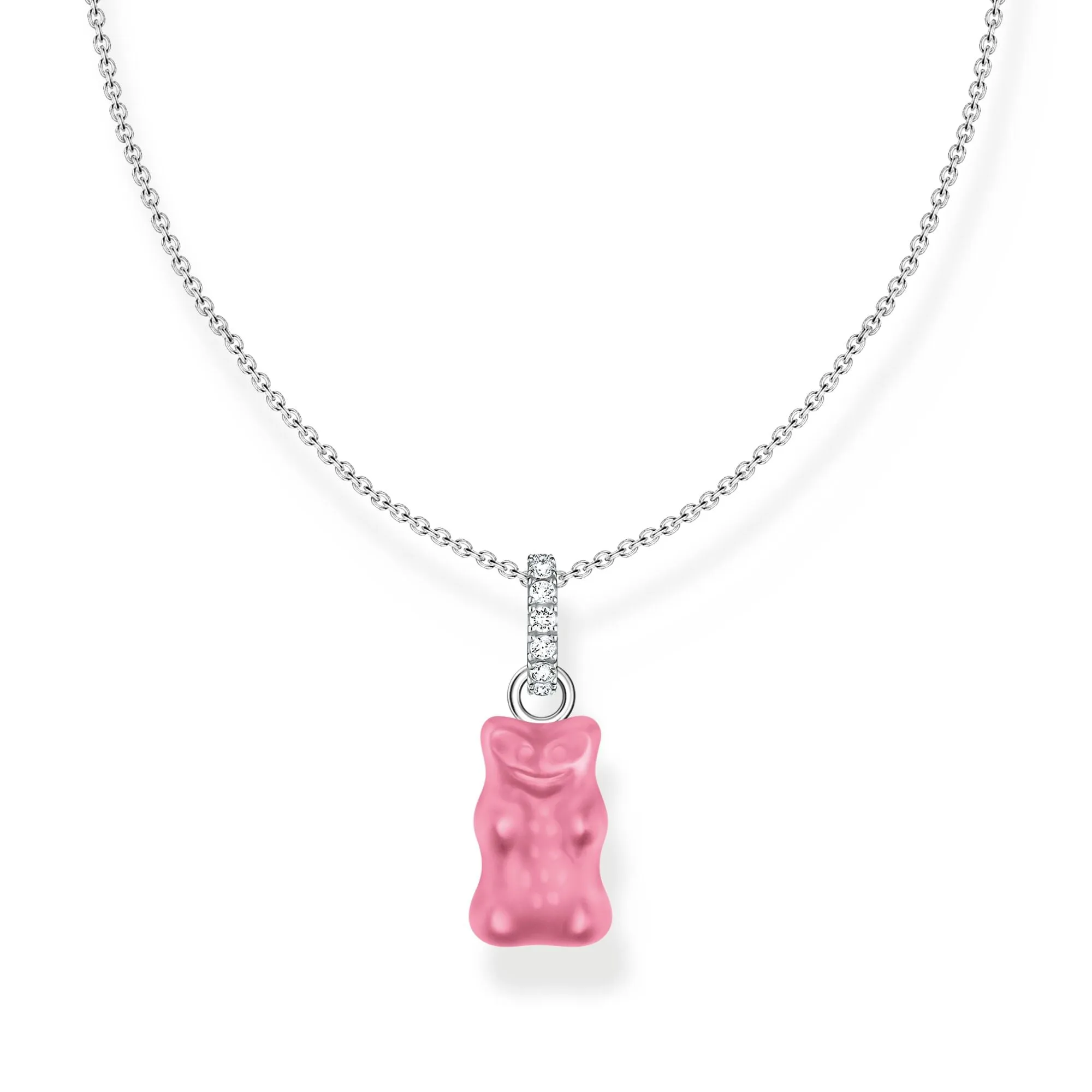 Thomas Sabo Womens Necklaces Necklace with pink Goldbear pendant and stones silver